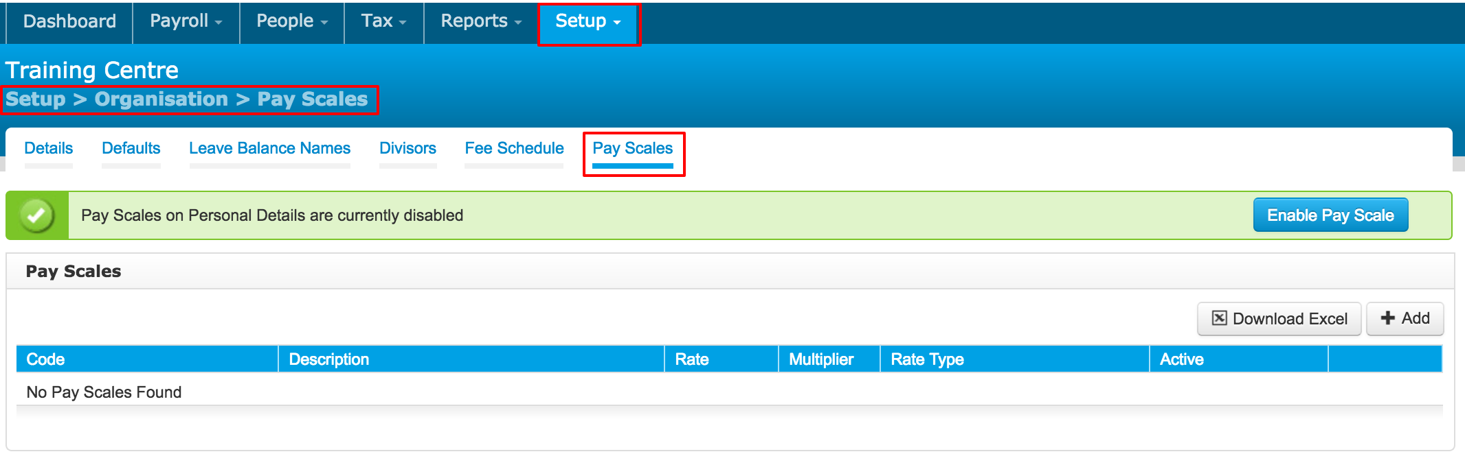 Pay Scales - Setup